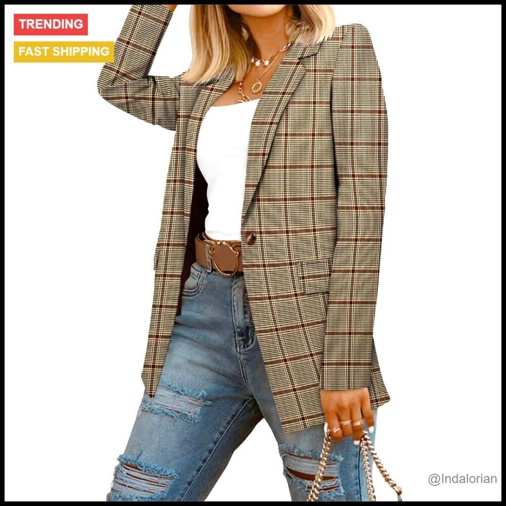 Professional Blazer Lined Work Suit Jacket Notched Lapel Pockets Business Casual